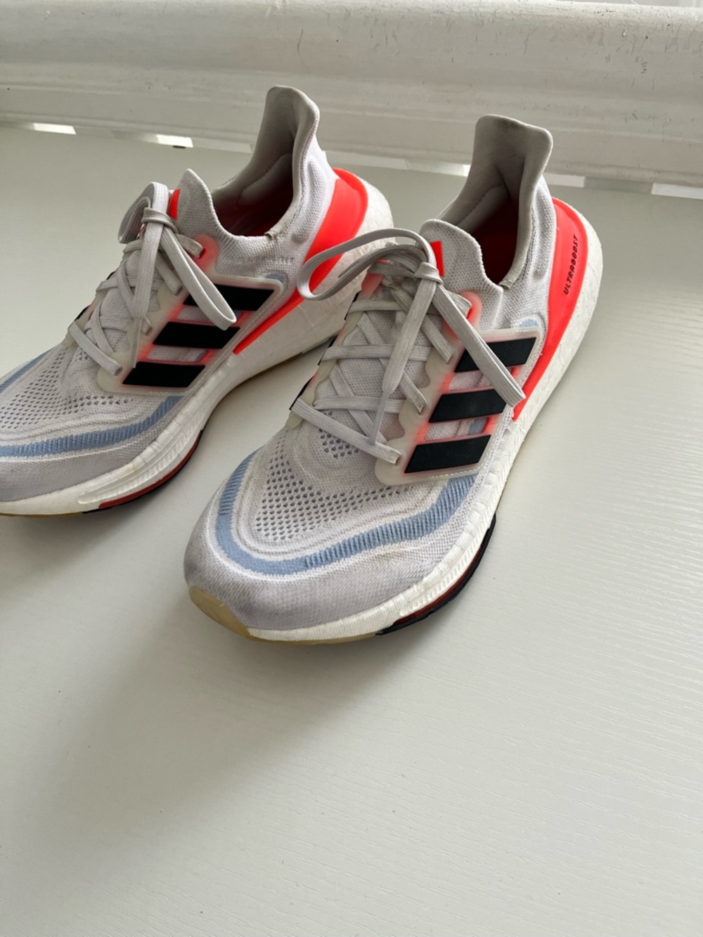 Adidas Solarboost Running Shoes - White with Blue and Orange Accents